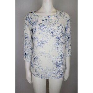 SAM EDELMAN - WOMEN'S WHITE & BLUE PRINT 3/4 SLEEVE TOP - SIZE S